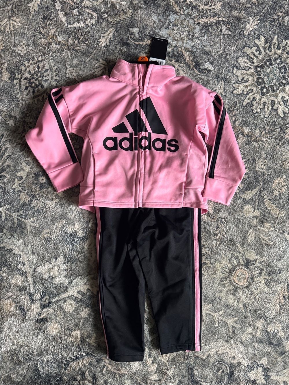 NWT adidas Pink and Black Kids Zip Jacket & Track Pants Set